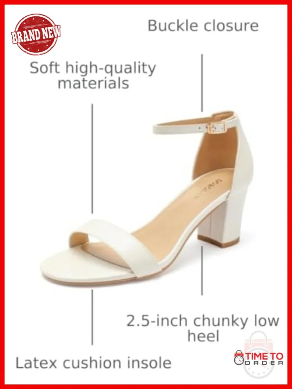 Women's Heeled Sandals Open Toe Ankle Strap 2.5-Inch Chunky Heel Faux Leather